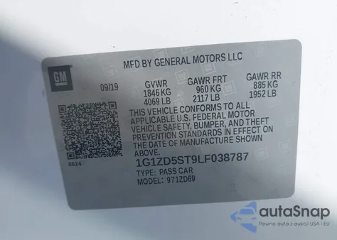 2020 Chevrolet Malibu Fwd Lt из США, поврежденный, VIN 1G1ZD5ST9LF038787